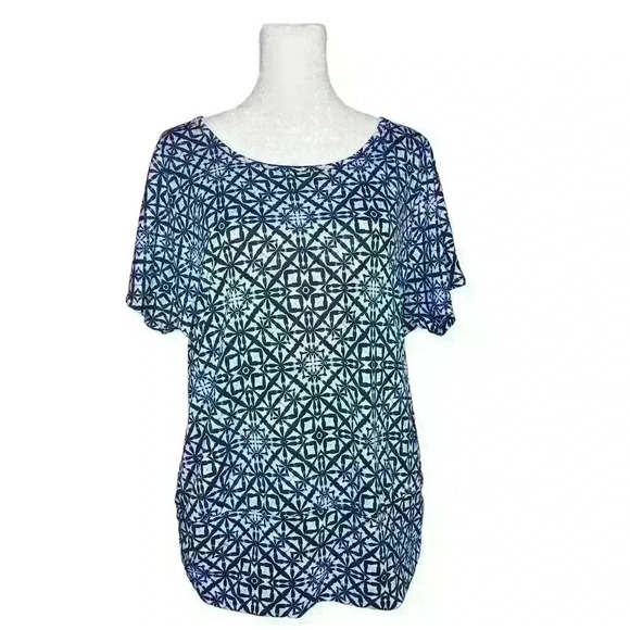 AB Studio women's geometric blouse blue and black size medium - Picture 1 of 6